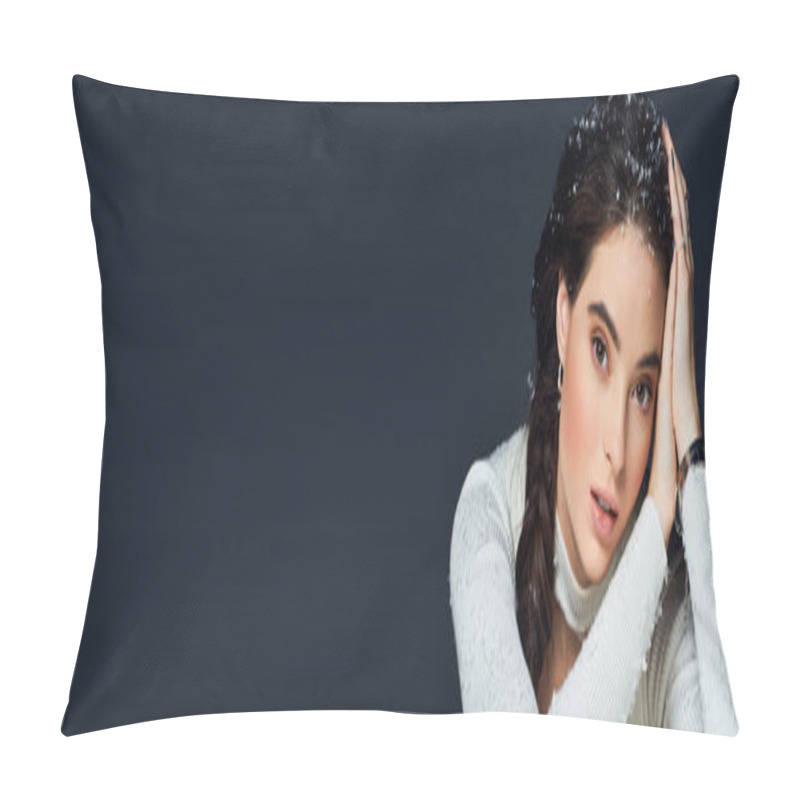 Personality  A Beautiful Woman Rests Her Head On Her Hands, Adorned With Delicate Snowflakes. Pillow Covers