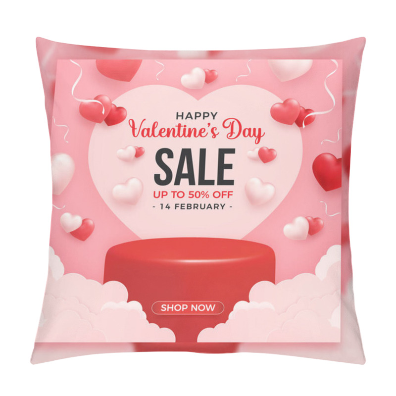 Personality  Valentine's Day Promo Sale Banner With 3d Heart Shapes On Pink Background, Sale And Discount Template Pillow Covers