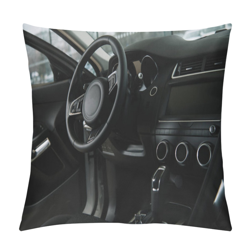 Personality  Black Steering Wheel Near Manual Transmission In Luxury Car  Pillow Covers