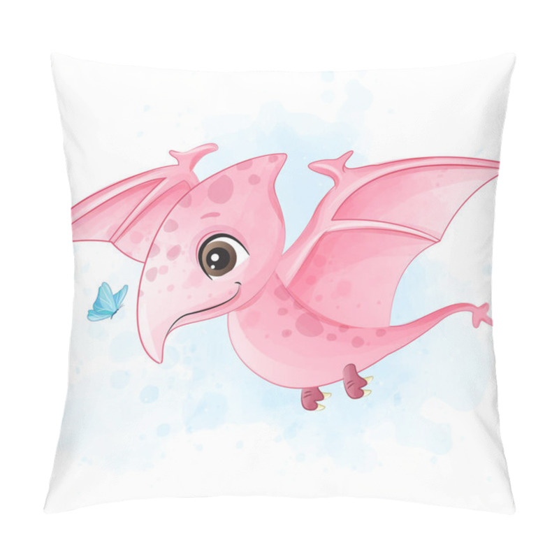 Personality  Cute Dinosaur Playing With Butterfly Illustration Pillow Covers