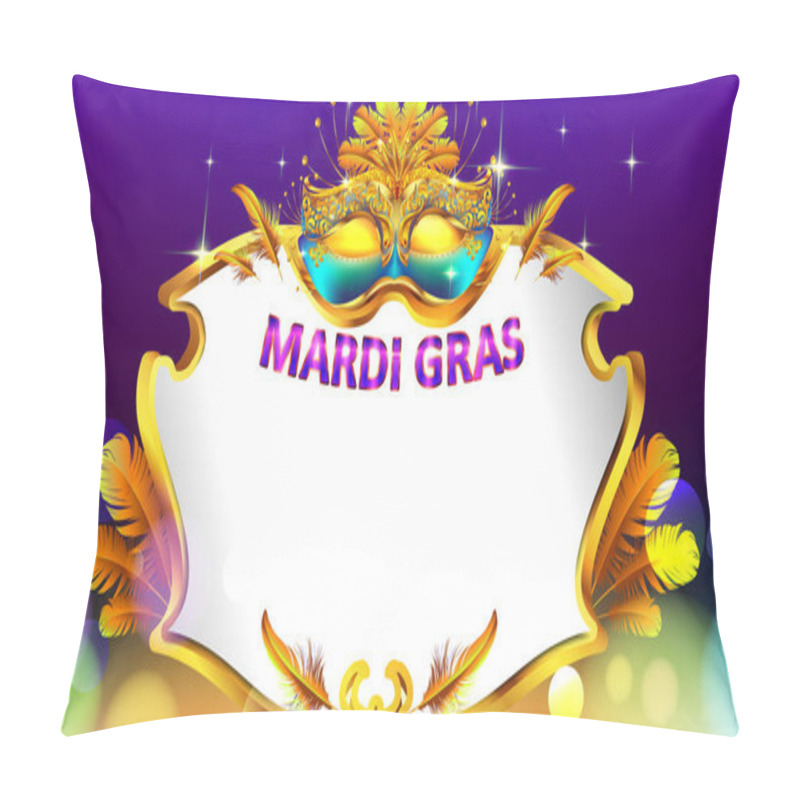 Personality  Mardi Gras Carnival Mask Poster Background With Copy Space For Text. Bokeh Effect For Celebration Greeting Card, Banner, Flyer. - Vector Pillow Covers