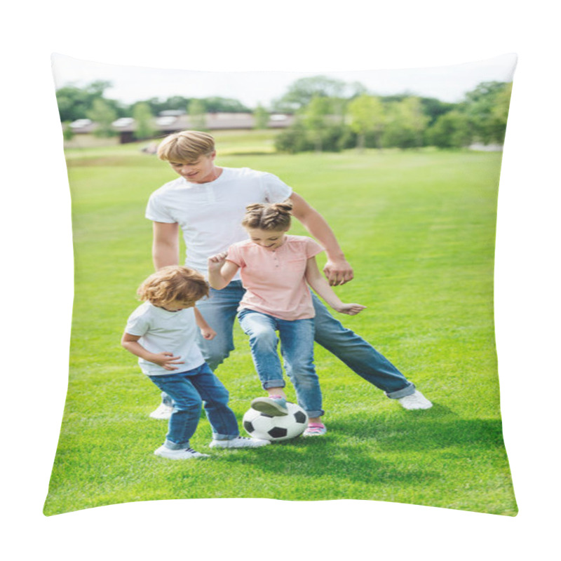 Personality  Father With Kids Playing Soccer Pillow Covers