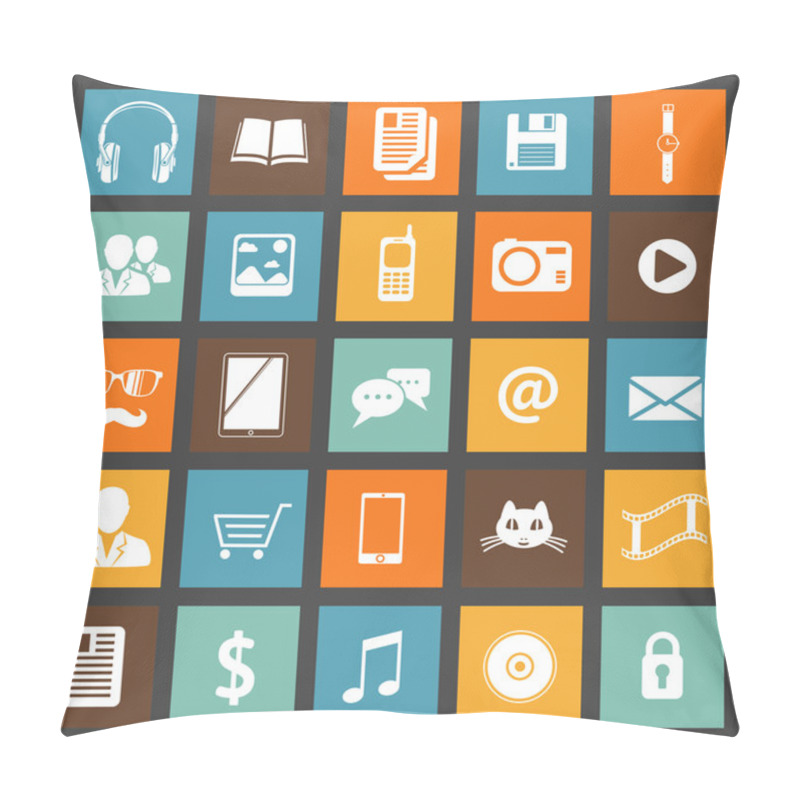 Personality  Flat Media Devices And Services Icons Set Pillow Covers