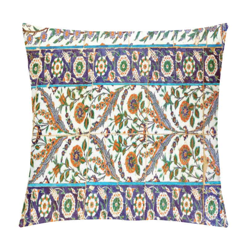 Personality  30.12.2009 ISTANBUL TURKEY.Floral Patterned Tile From Blue Mosque,ancient Ottoman Era. Pillow Covers