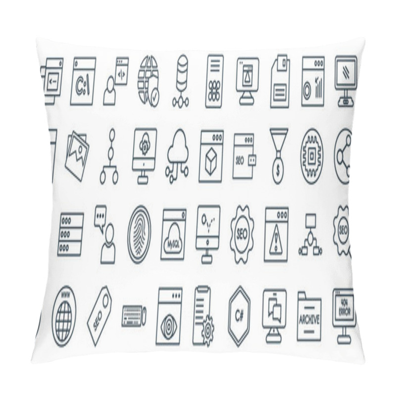 Personality  Set Of 40 Flat Programming Web Icons In Line Style Such As Command, Error 404, Bug Report, Seo, Hardware, Screen, Seo Report Icons For Report, Presentation, Diagram, Web Design Pillow Covers