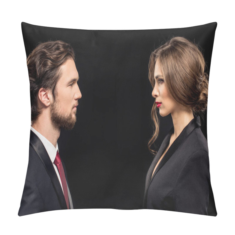 Personality  Serious Couple In Formal Wear Pillow Covers