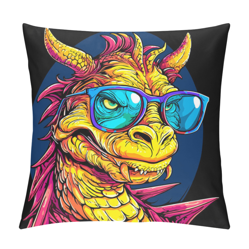 Personality  Cute And Funny Fairy Tale Dragon With Glasses In Vector Pop Art Style. Mythological Creature In Bright Colours. Template For T-shirt Print, Poster, Sticker, Etc. Pillow Covers