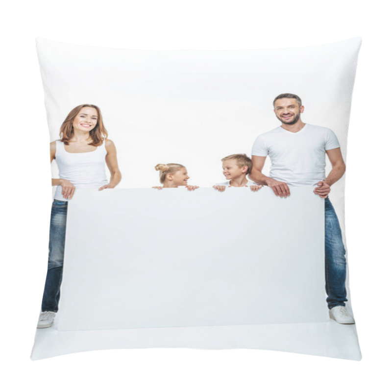 Personality  Happy Family Holding Blank Card Pillow Covers