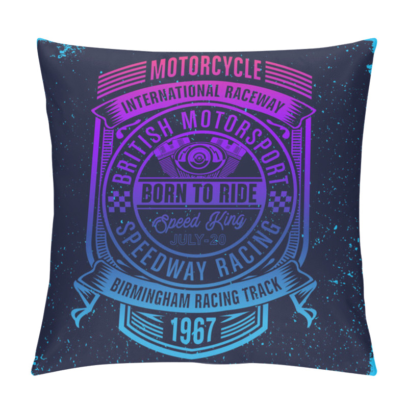 Personality  Gradient Vector Image With Custom Motorcycle Typography And Engine Image Pillow Covers