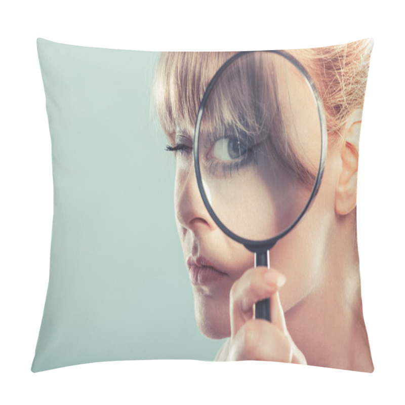 Personality  Girl Holding On Eye Magnifying Glass  Pillow Covers