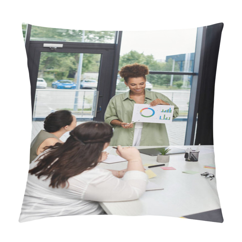 Personality  A Confident Businesswoman Leads A Discussion With Colleagues, Showcasing Her Presentation Skills. Pillow Covers