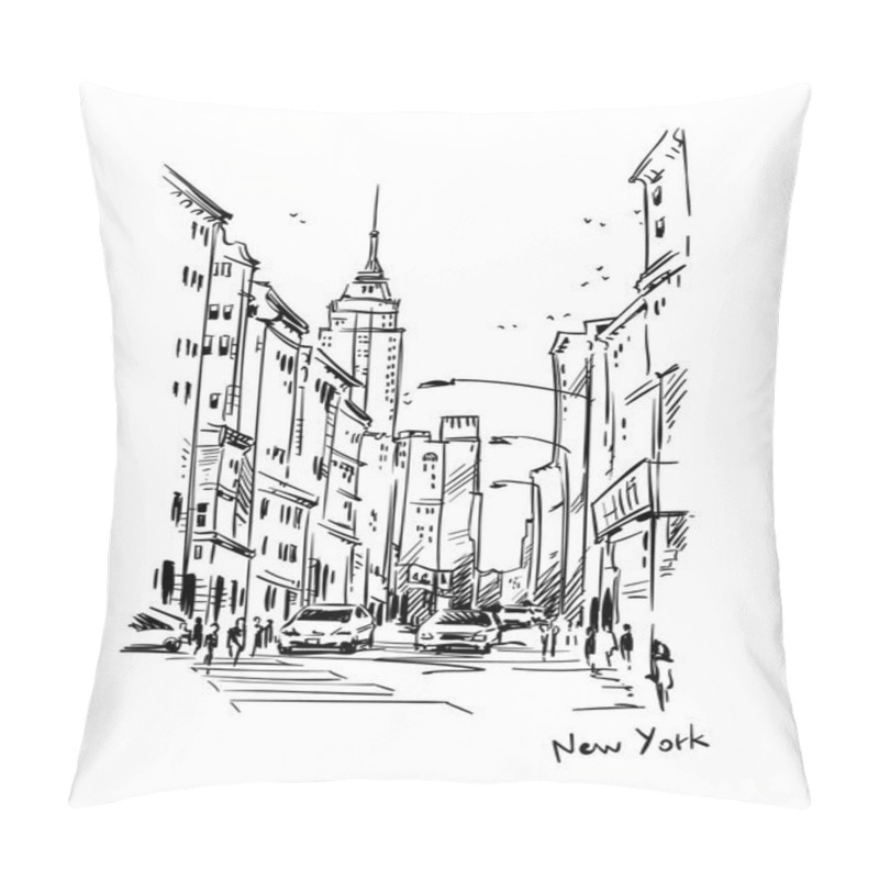 Personality  New York Street, Vector Sketch Pillow Covers