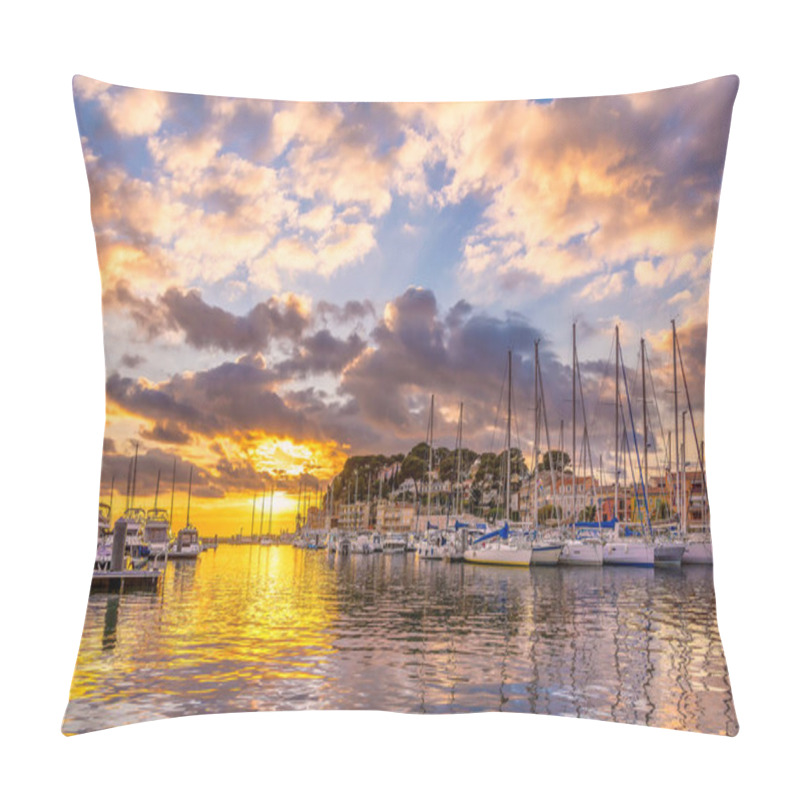 Personality  Scenic View Of The Mediterranean Sea Against Dramatic Winter Sunset In The Small Fishing Port Of Sanary Sur Mer In South Of France Pillow Covers