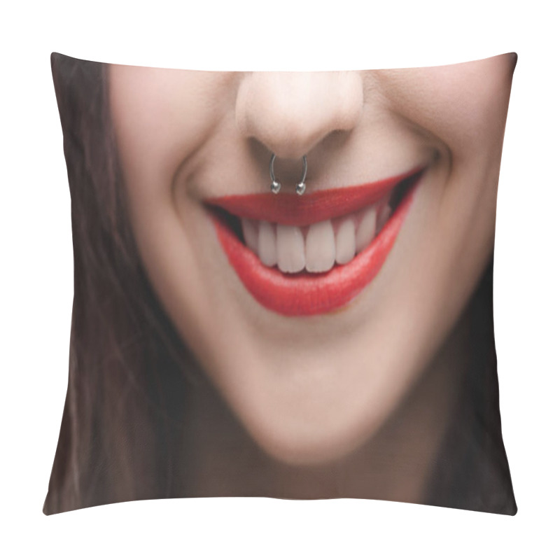 Personality  Girl With Red Lips And Piercing In Nose Pillow Covers