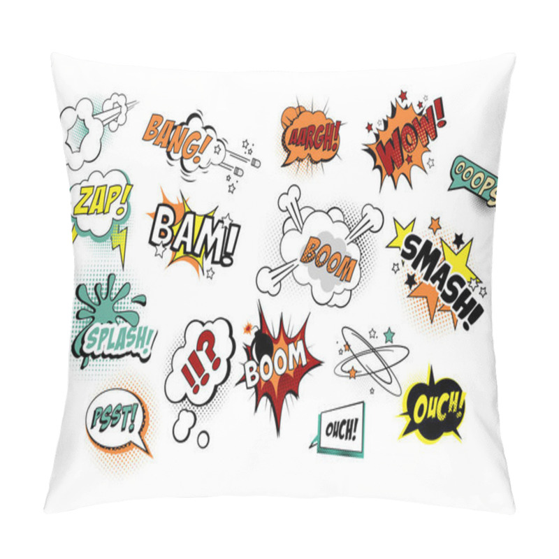 Personality  Vector Set Of Speech Bubbles In Pop Art Style With Text. Various Sound Replicas Bang, Oops, Boom, Zap. Cartoon Design Elements For Comics Book Or Mobile Game Pillow Covers