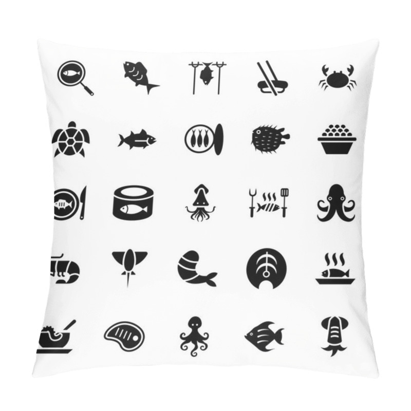 Personality  Seafood, Fish, Lobster And Shrimp Glyph Icons  Pillow Covers