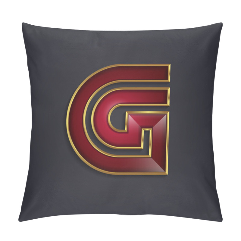 Personality  Beautiful Vector Graphic Ruby Alphabet With Gold Rim Letter G Symbol Pillow Covers