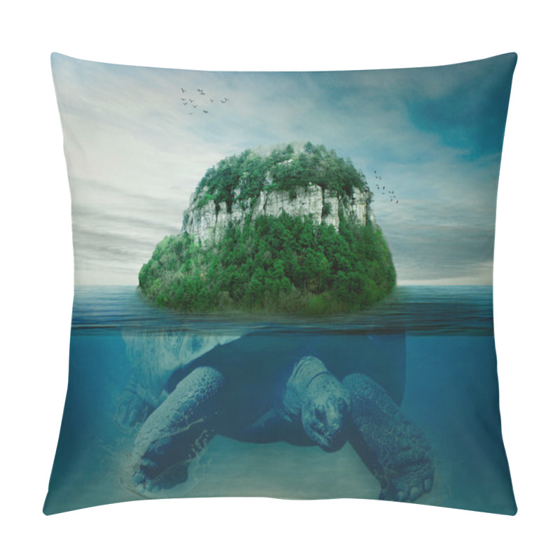 Personality  Giant Turtle Carrying Island The Earth On Back Swimming In Ocean Pillow Covers