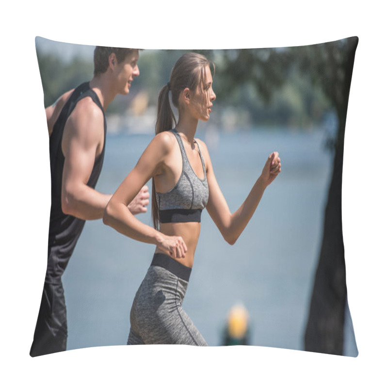 Personality  Sportive Couple Jogging In Park Pillow Covers