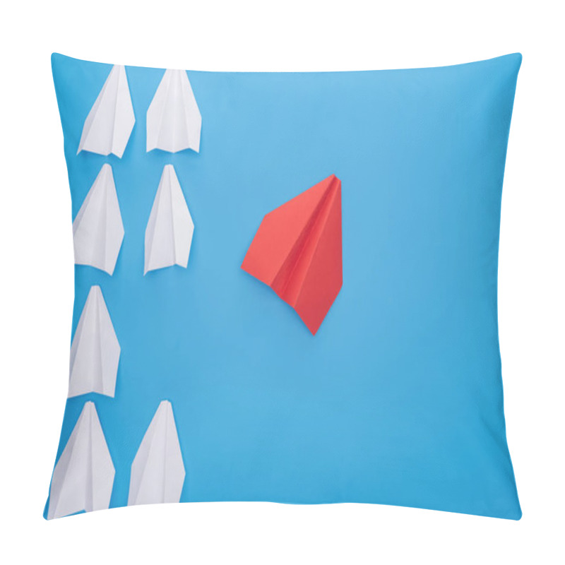 Personality  Flat Lay With White And Red Paper Planes On Blue Pillow Covers