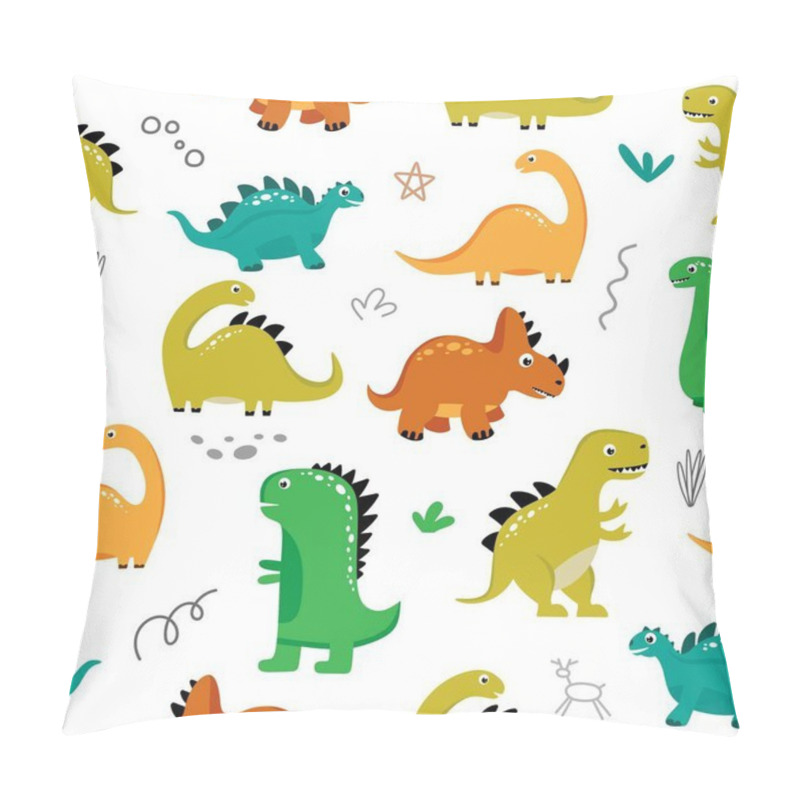 Personality  Seamless Pattern With Funny Dinosaurs On A White Background. Use For Textiles, Packaging Paper, Posters, Backgrounds, Decoration Of Children's Parties. Vector Illustration Of EPS10 Pillow Covers