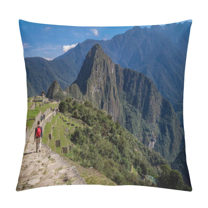 Personality  Man Walking The Inca Trail, The Huayna Picchu Mountains Behind. Pillow Covers