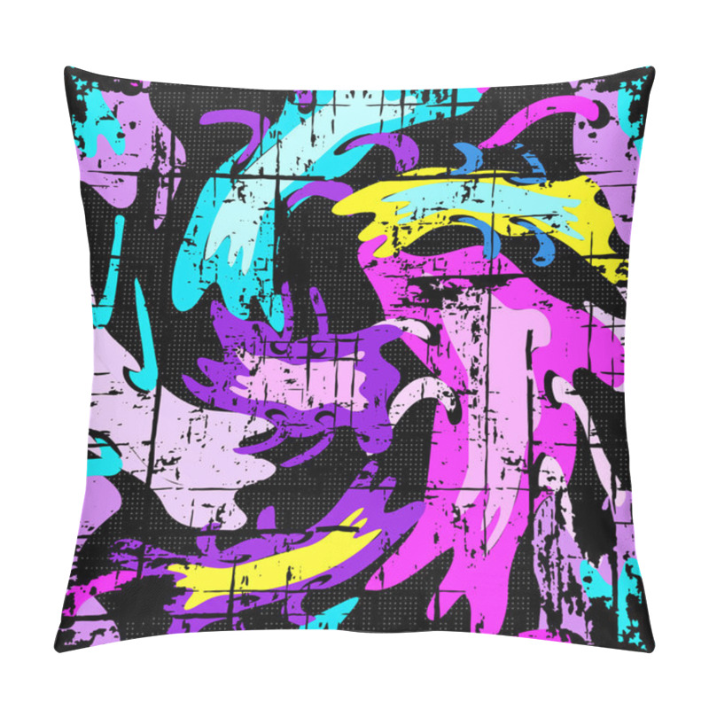 Personality  Bright Graffiti Geometric Seamless Pattern Grunge Effect Pillow Covers