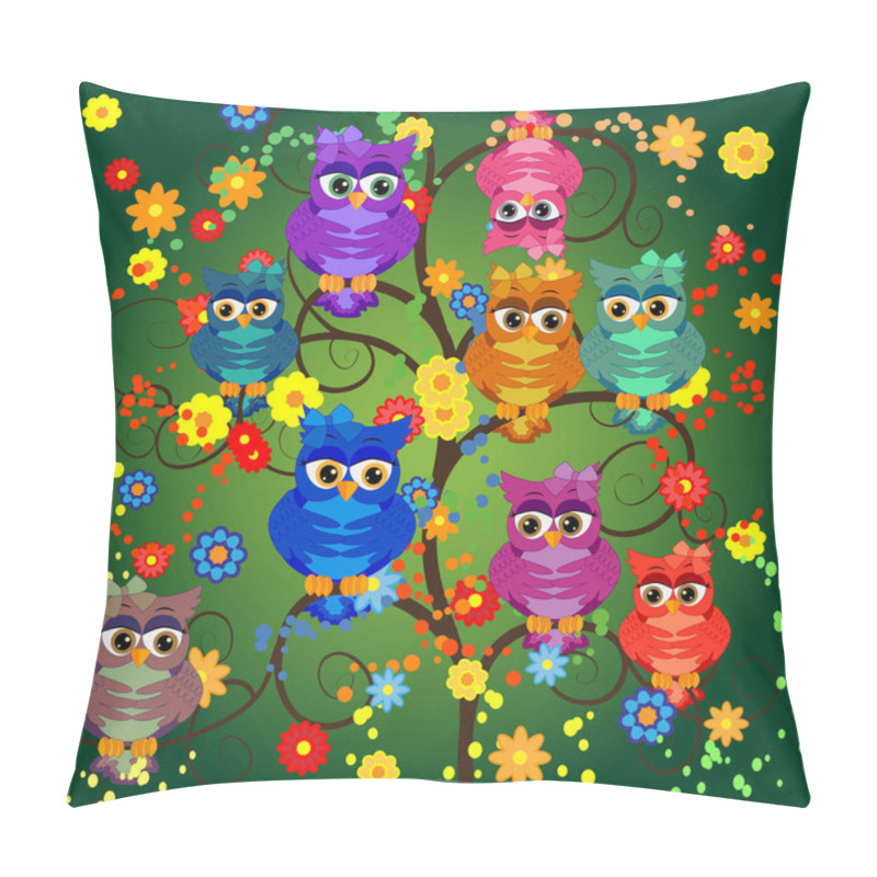 Personality  Four Couples Of Owls Sitting On Branches. Nice Elements For Scrapbook, Greeting Cards, Invitations, Valentines Cards Etc. Pillow Covers