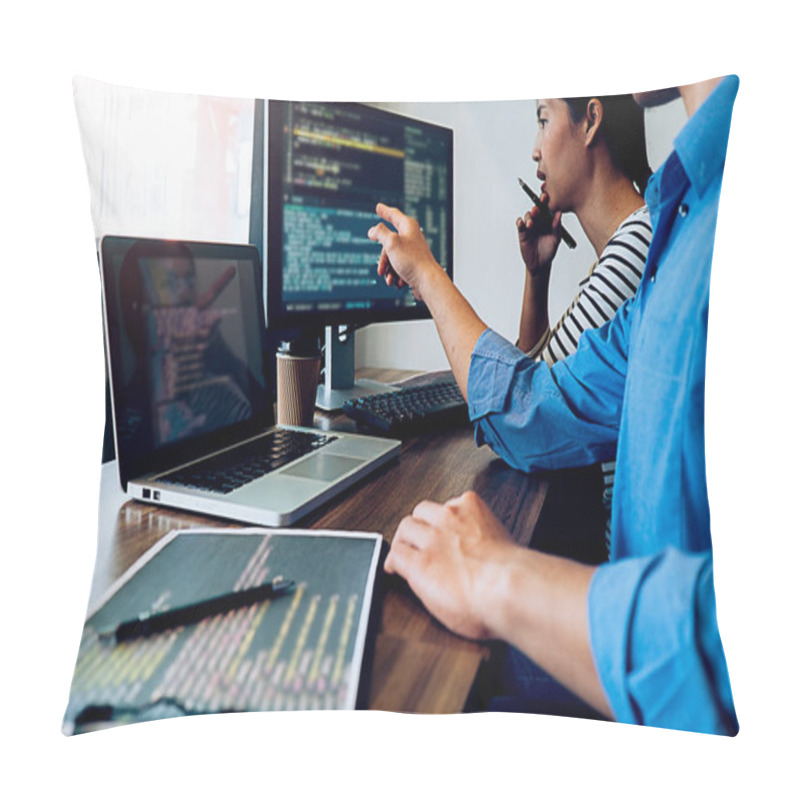 Personality  Programmer Working In A Software Development And Coding Technologies. Website Design.Technology Concept. Pillow Covers