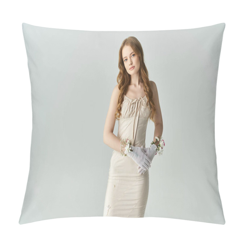 Personality  A Young Woman Gracefully Poses With Flowers, Exuding Elegance And Beauty. Pillow Covers