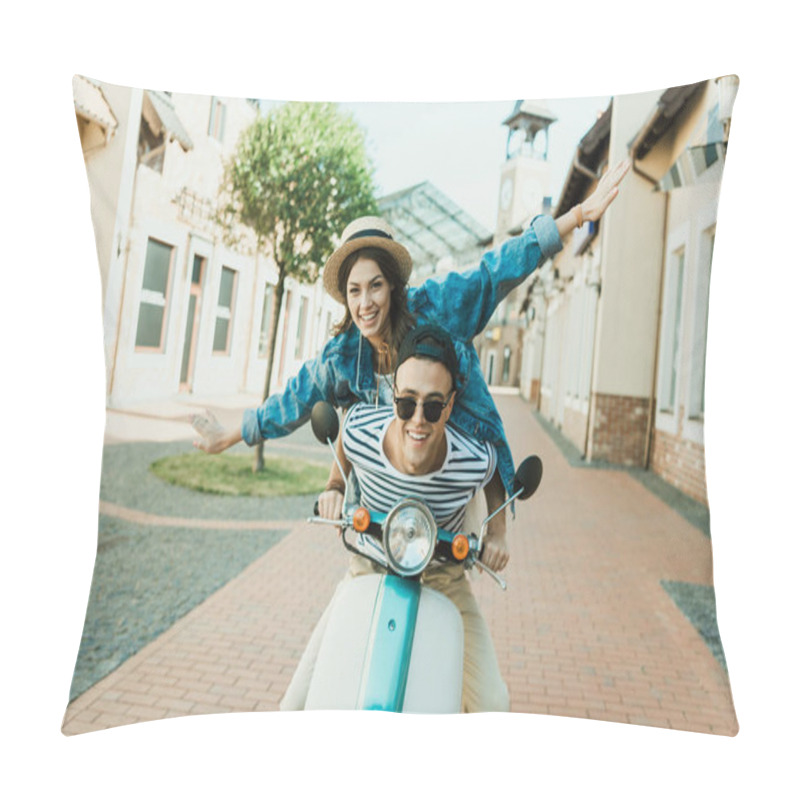 Personality  Young Couple Riding Scooter  Pillow Covers