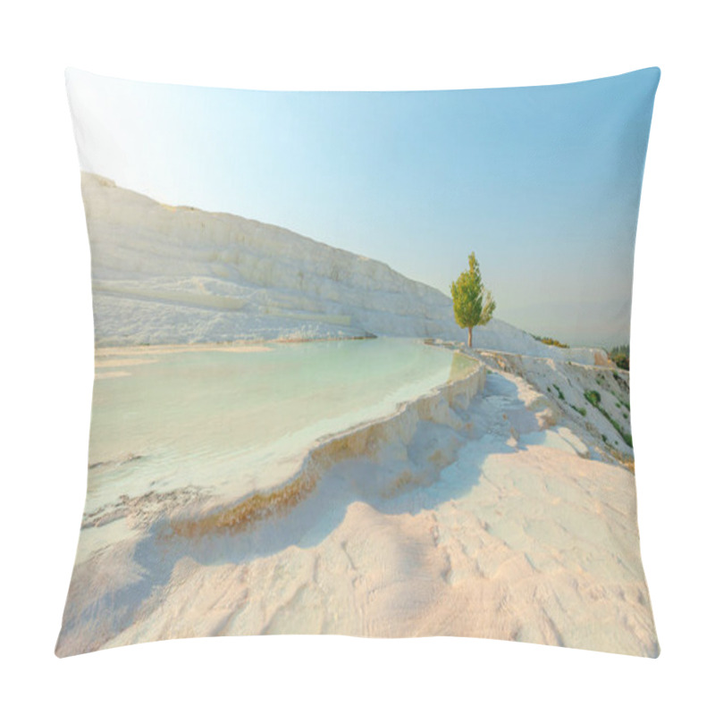 Personality  Pamukkale In Turkey Reveals Its Breathtaking Thermal Pools. Adorned With Radiant White Terraces, Crafted By The Mineral-enriched Thermal Waters Cascading Down The Mountainside. Pillow Covers