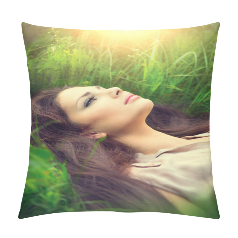 Personality  Woman Lying On  Field Pillow Covers