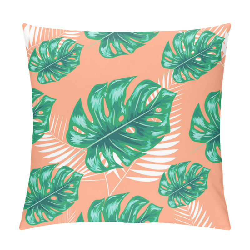 Personality  Nature Seamless Pattern. Hand Drawn Abstract Tropical Summer Background: Palm, Monstera Leaves In Silhouette, Line Art, Grunge, Scribble Textures. Pillow Covers