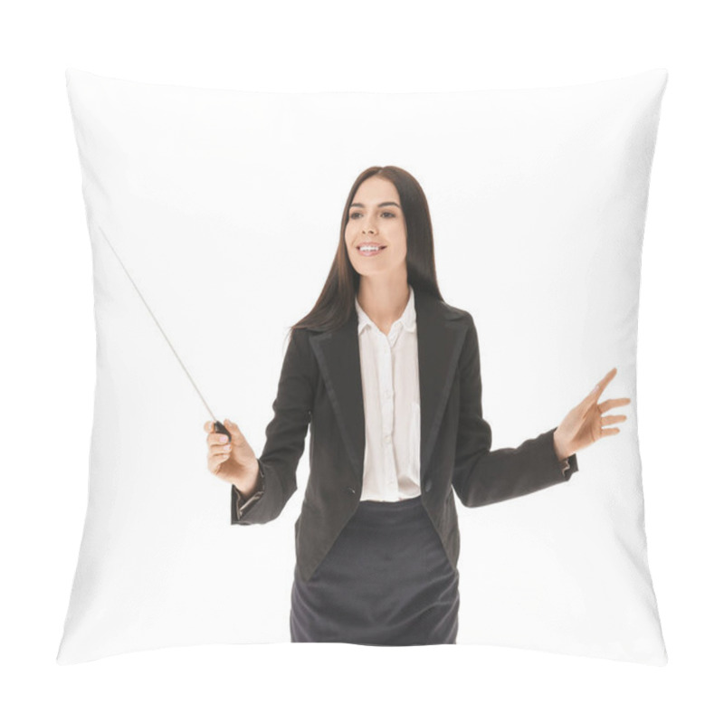 Personality  Young Female Conductor On White Background Pillow Covers