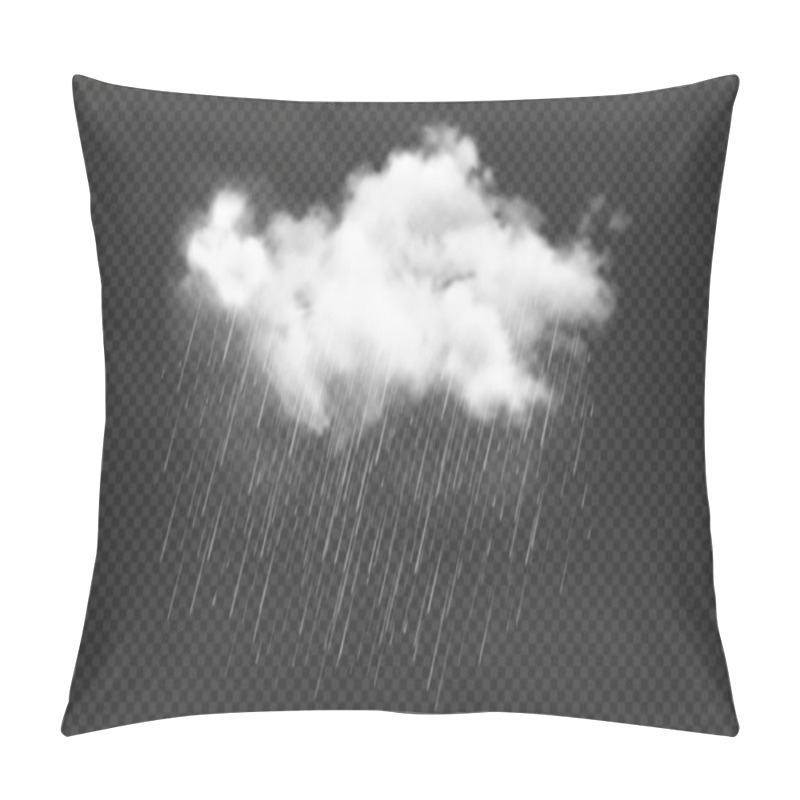 Personality  Realistic Rain Cloud With Drops, Raincloud, Rainfall, Rainstorm, Cyclone Weather. Isolated Vector 3d White Fluffy Spindrift Or Cumulus Cloud With Pouring Water Droplets. Rainy Autumn Weather Forecast Pillow Covers