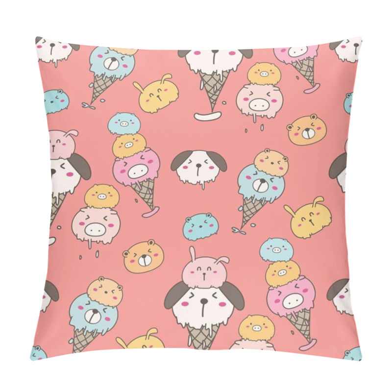 Personality  Cute Animal Ice Cream Pattern Background. Hand Drawn Vector Illustration. Pillow Covers