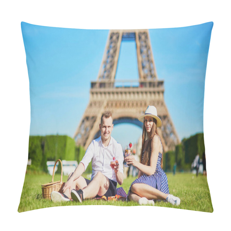 Personality  Romantic Couple Having Picnic Near The Eiffel Tower In Paris, France Pillow Covers