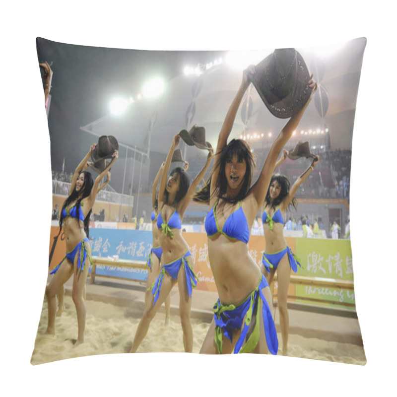 Personality  Cheerleaders Perform At A Beach Volleyball Game At The 16th Asian Games In Guangzhou City, South Chinas Guangdong Province, November 23, 2010 Pillow Covers