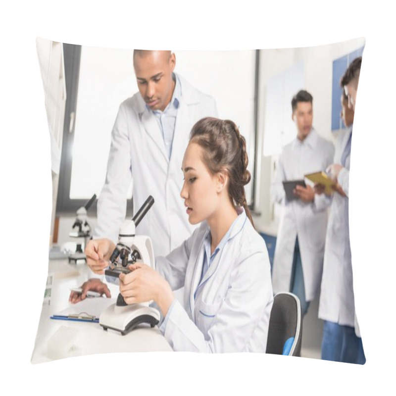 Personality  Chemists Working With Microscope Pillow Covers