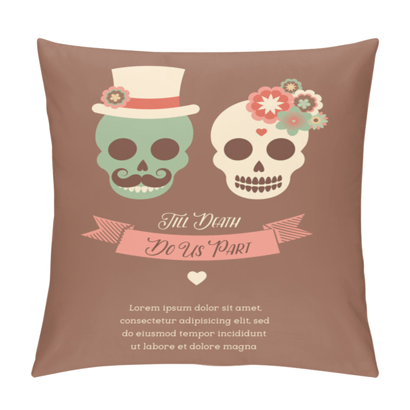 Personality  Mexican Wedding Invitation With Two Hipster Skulls Pillow Covers