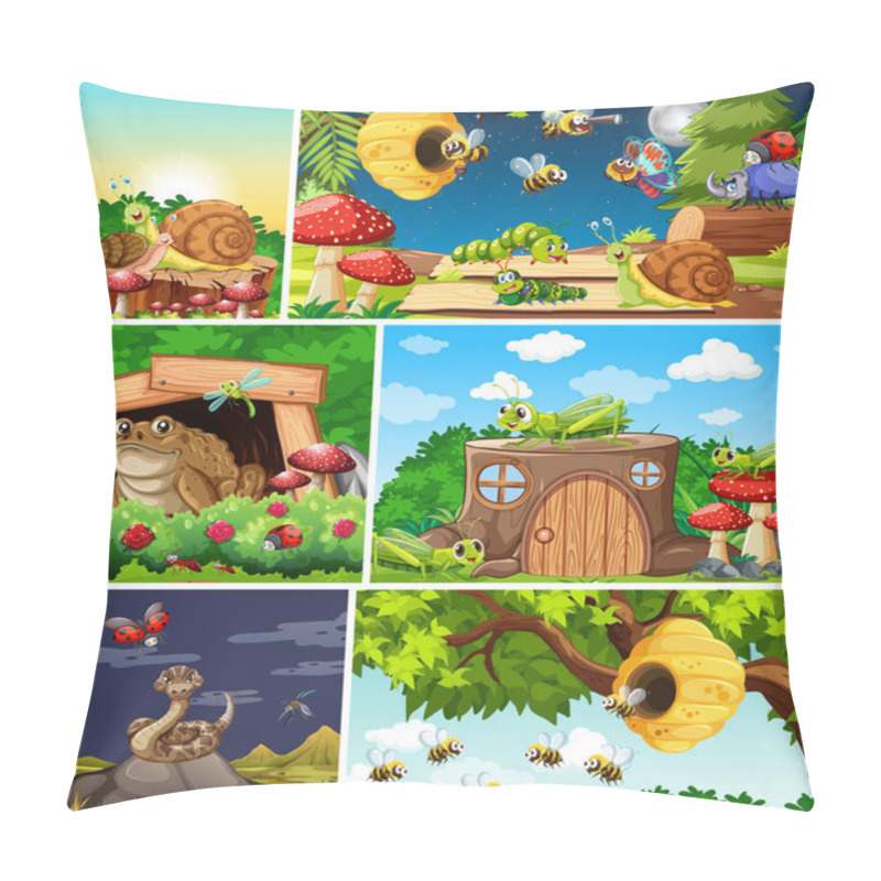 Personality  Set Of Different Insects Living In The Garden Background Illustration Pillow Covers