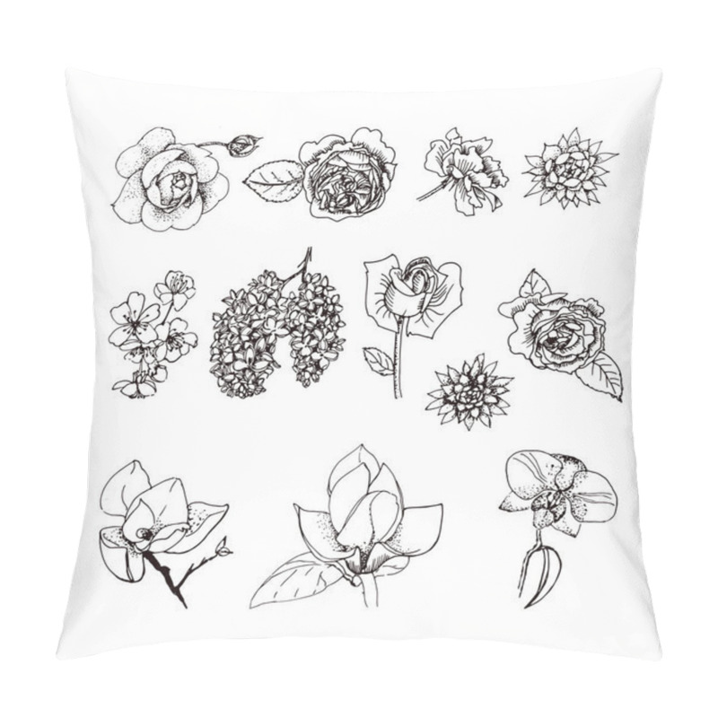 Personality  Flower Illustrations Vector Set. Pillow Covers