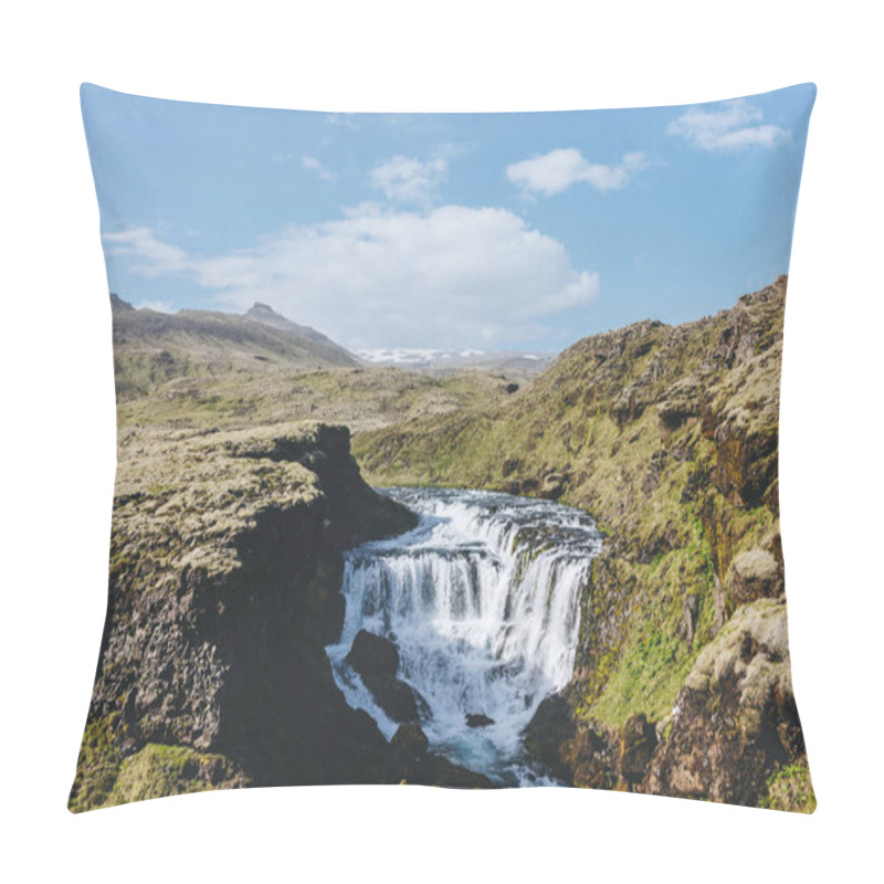 Personality  Aerial View Of Skoga River Flowing Through Highlands Under Blue Sky In Iceland Pillow Covers