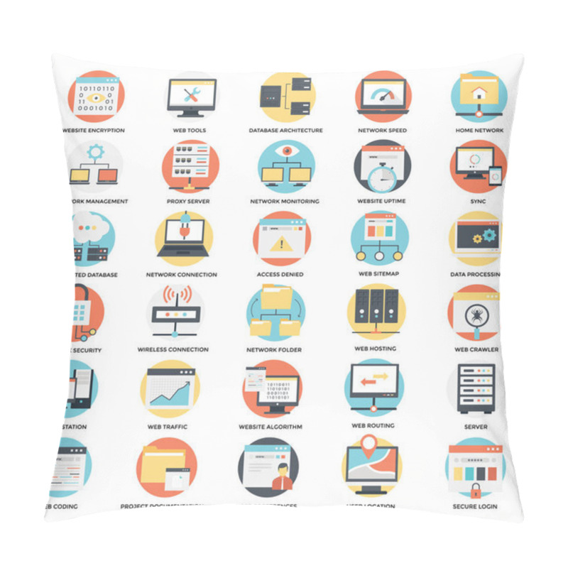 Personality   Flat Icons Set Of Web Hosting Pillow Covers