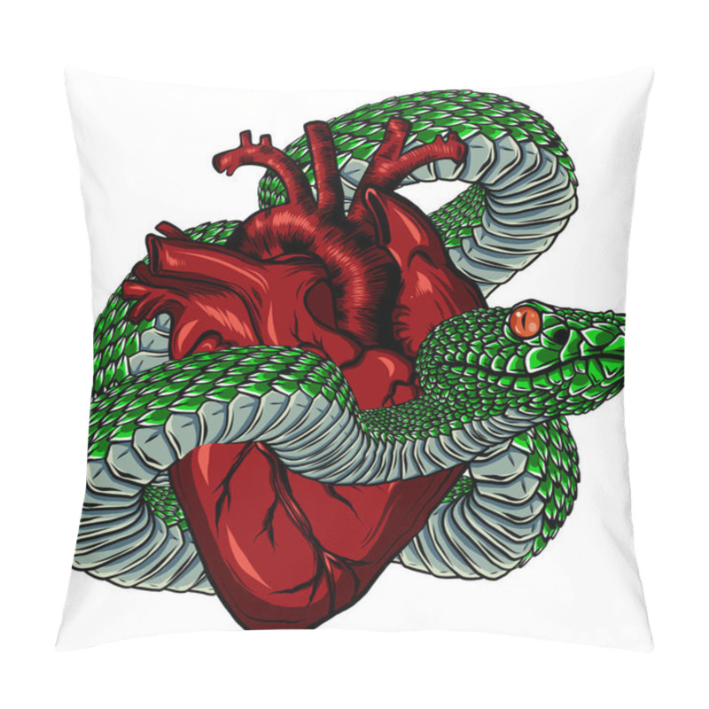 Personality  Snake And Heart Tattoo. Symbol Of Love, Envy, Evil T-shirt Design Vector Pillow Covers