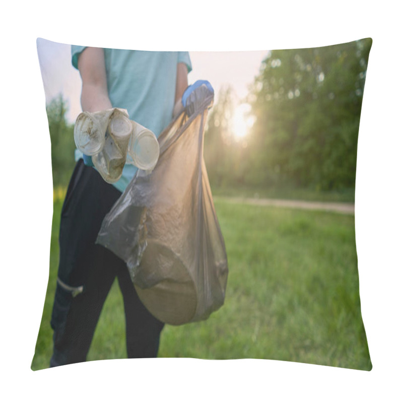 Personality  A Man Collects Trash From The Forest In The Trash Bag Pillow Covers