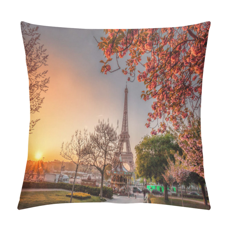 Personality  Eiffel Tower With Spring Trees In Paris, France Pillow Covers