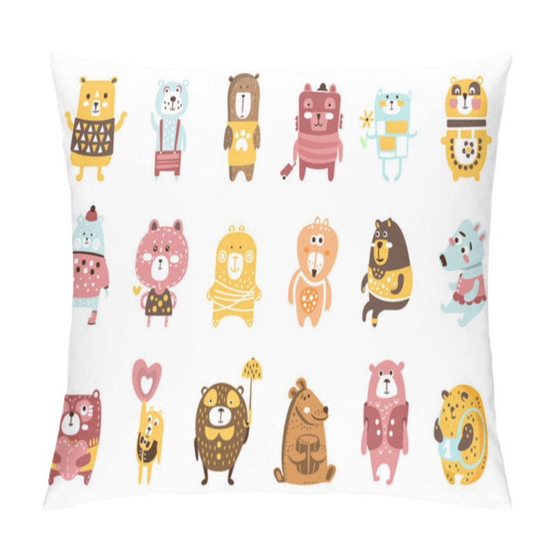 Personality  Cute Toy Bear Animals Set Of Childish Stylized Characters In Clothes In Creative Design Pillow Covers