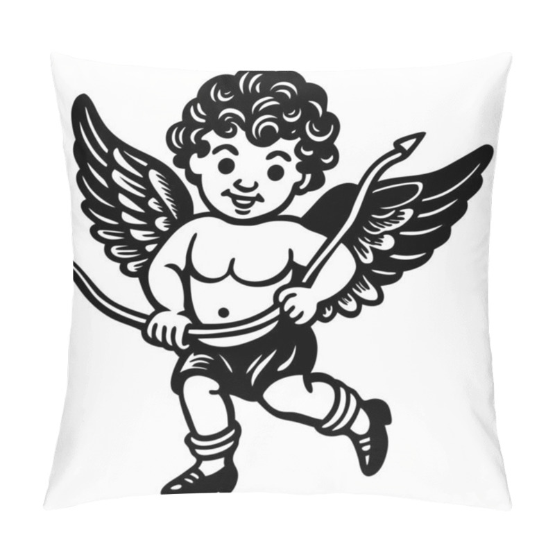 Personality  Vintage-style Cherub With Wings And Bow. Black And White Line Art Illustration Of Cupid For Valentine's Day Design Pillow Covers